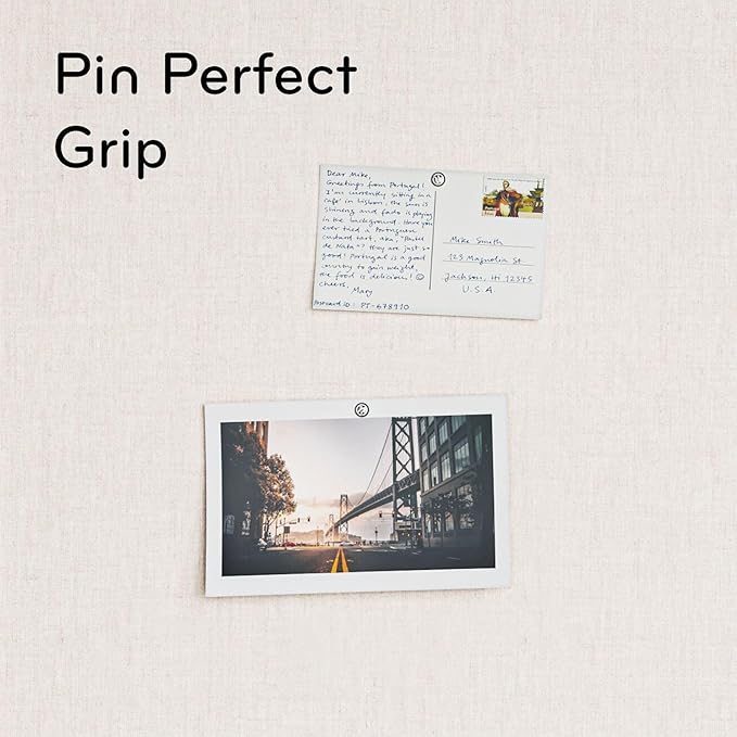 U Brands Farmhouse Linen Bulletin Board, 30"x20", White Wood Style Frame, Includes Push Pins