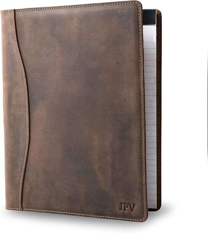 PEGAI Handmade 100% Leather Padfolio, Legal Pad Organizer for Business School Office Conference, Heavy Duty Full Grain Cow Hide Resume Interview Folio, Amazing Gift Idea | Marshall (Chestnut Brown)