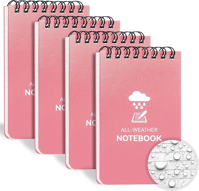 Waterproof Notebook, 4 Pack Top-Spiral Pocket Notepad, 3" x 5" Weatherproof NotePad, All Weather Police Pocket Notebook Little Memo Steno Note Pads for Outdoor Office School Recording, Black