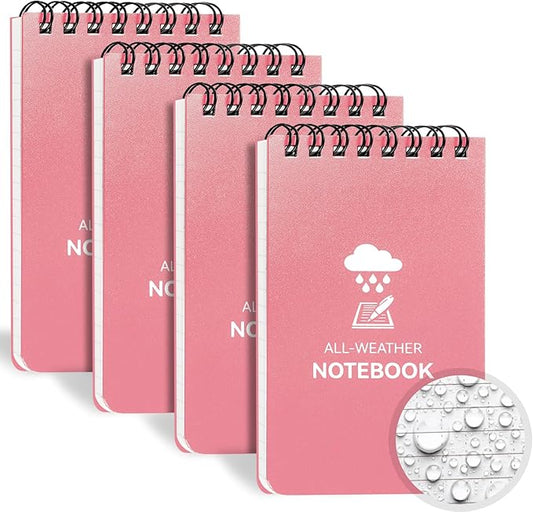 Waterproof Notebook, 4 Pack Top-Spiral Pocket Notepad, 3" x 5" Weatherproof NotePad, All Weather Police Pocket Notebook Little Memo Steno Note Pads for Outdoor Office School Recording, Black