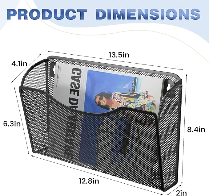 3 Pack Mesh Hanging Wall File Holders, Vertical Mounted File Holder, Wall Basket Mail Organizer for Office, Home and School