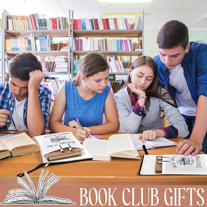 8 Pcs Christmas Book Club Gifts Book Lovers Sleeves Bulk with Zipper and Pocket Book Sleeve Pouch for Book Lovers Librarian Bookish Club Gifts, 11 x 8.7 Inch(Book)