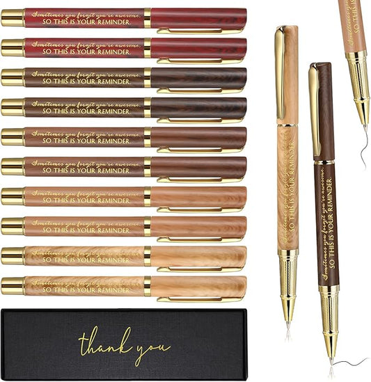 PerKoop 10 Set Thank You Gifts Inspirational Ballpoint Pens with Gift Boxes Bulk Appreciation Party Favors for Employee Coworker Staff Team Friends Office Supplies(Brown,Reminder)