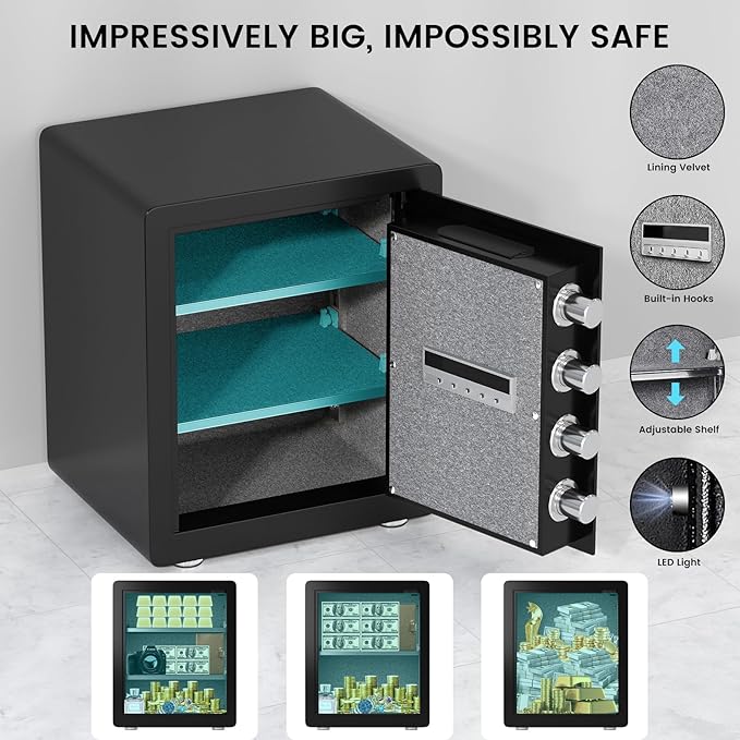 Kavey 2.0 Cub Safe Box, Home Safe with Backlit Touch Screen Keypad and Dual Alarm System, Money Safe With Mute Function and LED Light, Safe for Home Hotel Office