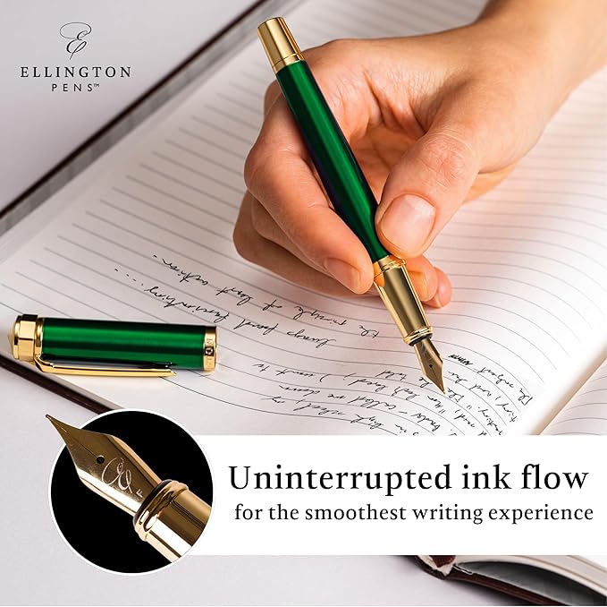 Luxury Fountain Pen Set- Fountain Pens for Writing - Smooth Extra Fine Nib - Includes Refillable Ink Converter, 3 Ink Cartridges [Black & Blue], Gift Box - Elegant Calligraphy