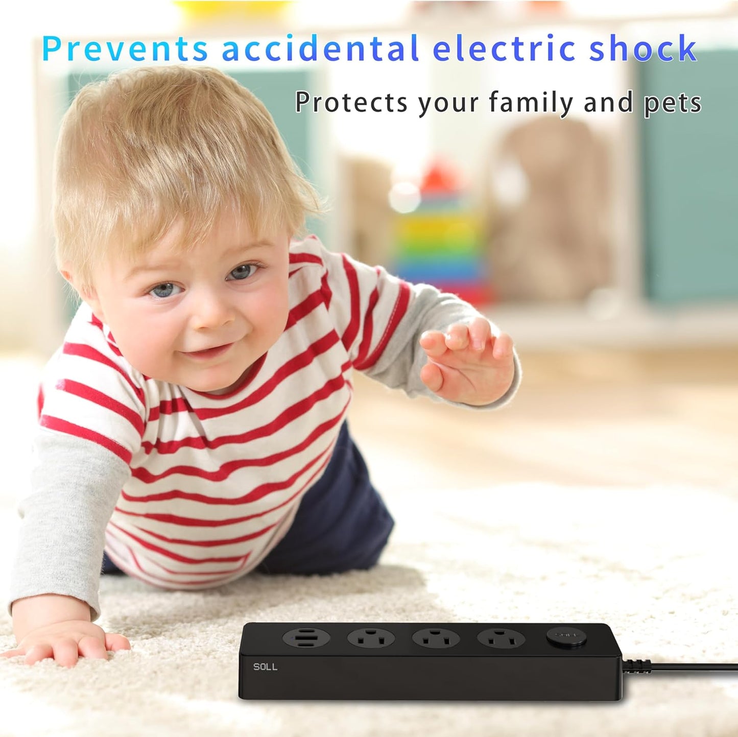 SOLL IPX9 Outdoor Power Strip Weatherproof, Surge Protector Power Strip with 3 Outlet and 3 USB Charging Ports(2 USB C), 5.18FT Extension Cord for Patio, Garden, Bathroom, Kitchen, Garage, Office