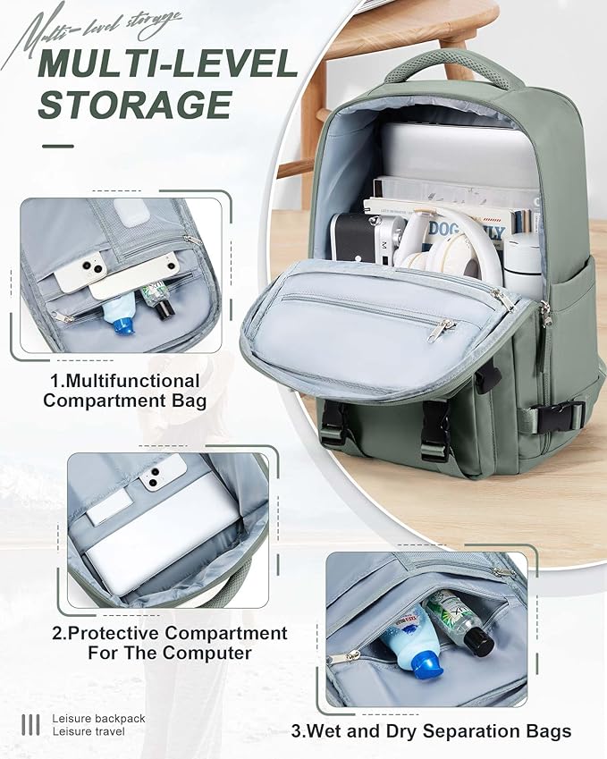 SEAFEW Military Green Travel Backpack for Women,Carry on Backpack Flight Approved,Casual Daypacks Cabin Bagage,Hiking Backpack Lightweight Rucksack(Small)