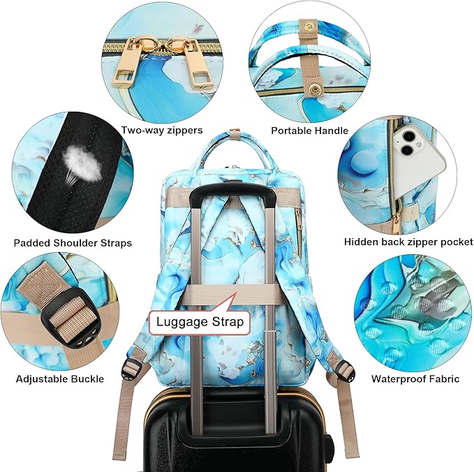 Marble Laptop Backpack College Bookbag School Backpack for Women Girls, Travel Backpack 15.6 Inch Computer Backpacks (Green)