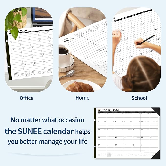 SUNEE 2025 Desk Calendar Large 22x17 from Now to March 2026, Extra Large Desktop Monthly Calendar Pad 18 Months For Teacher or Family, Desk Top Calendar, Black
