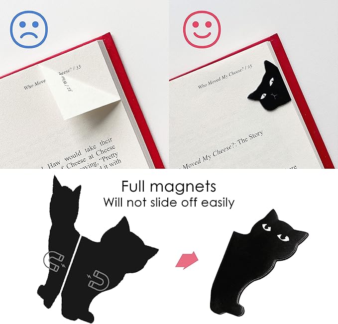 Magnetic Bookmarks - 6 Pieces Assorted Cute Book Markers Clip Set for Teachers Students Book Lovers Reading, for School Office Home Supplies, Kawaii Cat Magnet Page Markers