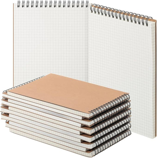 Graph Paper Spiral Notepad A5 Top Wirebound Notepad Grid Notebook Steno Pads Memo Notebook Grid Paper 140 Pages for Writing Sketching Drawing Office Supplies(Kraft,12 Pack)