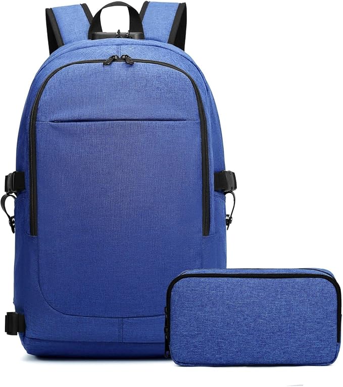 Varietyathletics 19" Laptop Backpack and Organizer Case Set USB Headset Port Anti-Theft Waterproof Travel Work College (Cadet blue)