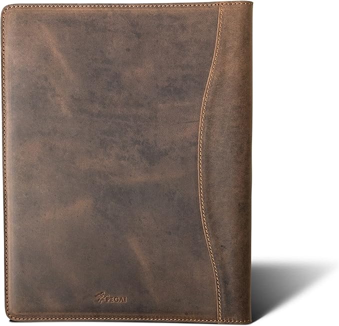 PEGAI Handmade 100% Leather Padfolio, Legal Pad Organizer for Business School Office Conference, Heavy Duty Full Grain Cow Hide Resume Interview Folio, Amazing Gift Idea | Marshall (Chestnut Brown)