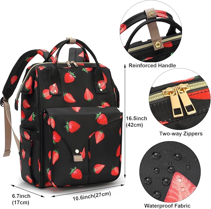 Strawberry Laptop Backpack College School Backpack Bookbags Nurse Backpacks Travel Bags for Women Girls Fits 15.6 Inch Notebook