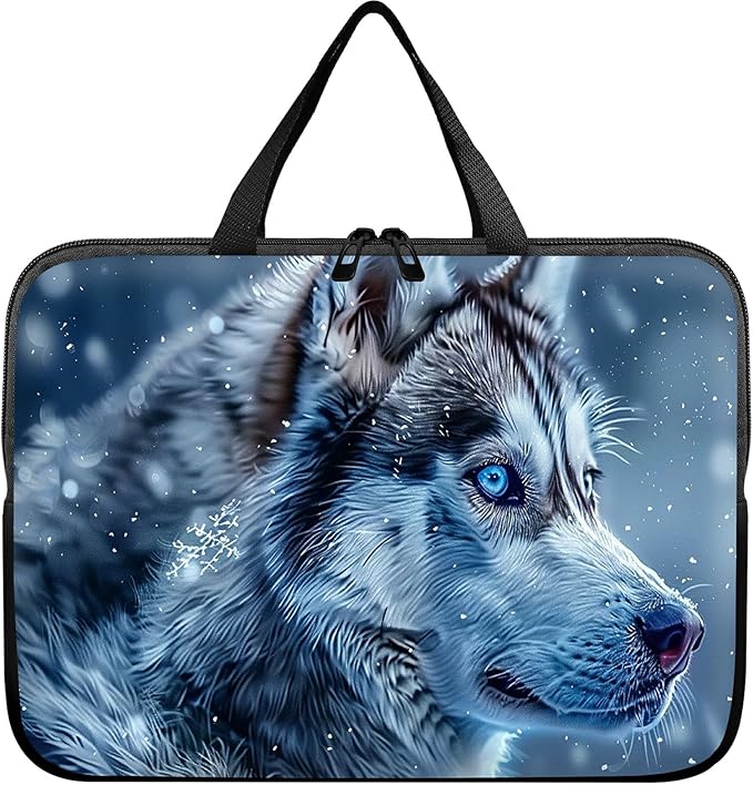 Universal Laptop Sleeve Tablet Case 12 inch, Blue Eye Wolf Slim Carrying Case Durable Handbag Travel Laptop Bag for Surface Pro 9 8 7/Laptop Go 2 3, MacBook Air 11/12