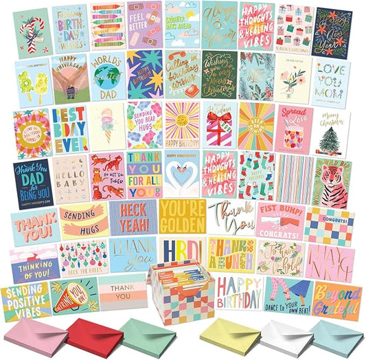 S&O 100 Assorted Cards for All Occasions Box Set - All Occasion Cards Assortment Box with Envelopes - Stylish Greeting Card Decor - 4.25x5.75”