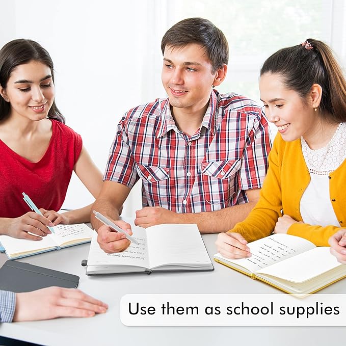 feela Hardcover Notebook For Work, Classic Ruled Lined Journal Set School Business Supplies, with 3 Black Pens, 120 GSM, 5.1”x8.3”, 3 Pack, A5, Solid Colors, Gray, Yellow, Light Blue