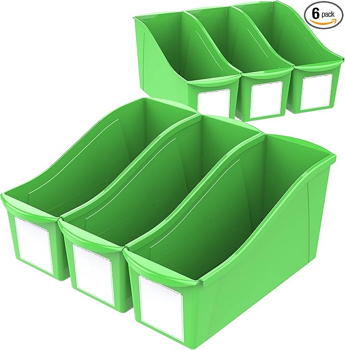 Storex Large Book Bin, 14.3 x 5.3 x 7 Inches, Green, Case of 6 (71118U06C)