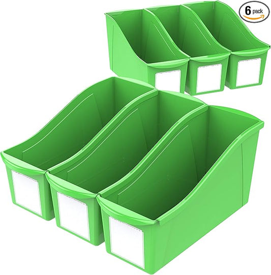Storex Large Book Bin, 14.3 x 5.3 x 7 Inches, Green, Case of 6 (71118U06C)