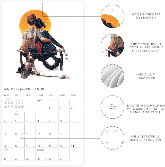 Graphique 2025 Saturday Evening Post Wall Calendar | 12” x 12” | Thick Paper | Home & Office Organizer | Large Monthly Grid | 3 Languages & Marked Holidays | 4 Month Preview Page for 2026