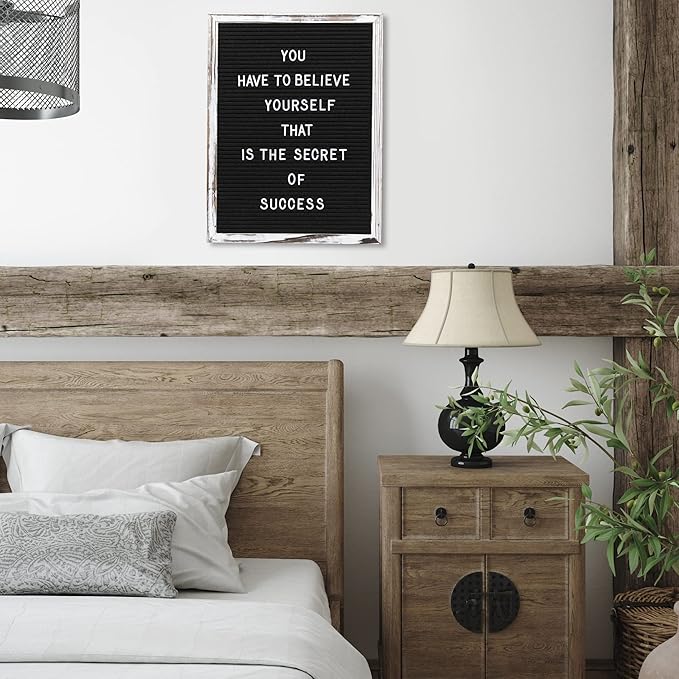 Felt Letter Board with Rustic Vintage Frame and Stand 12x16 inch,Black Changeable Letter and Message Board Includes 792 Letters, Numbers and Symbols, Hook to Hang, 2 Canvas Bags