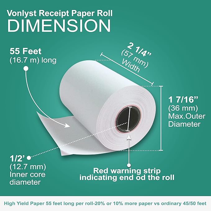 Receipt Paper Roll for Valor Paytech VL 110 and VL 500 Credit Card Machine (10 Rolls)