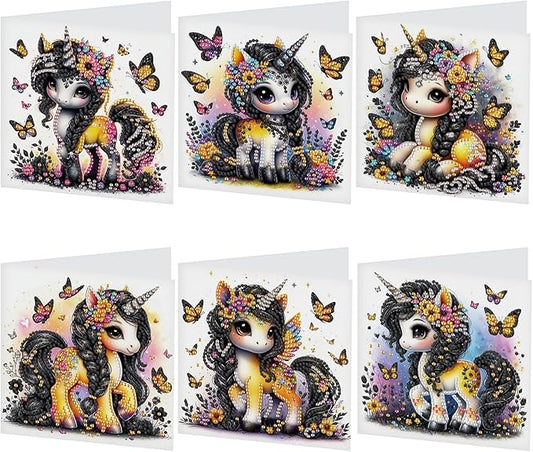 6 Pcs 5D Rhinestone Painting Greeting Cards Kits, Handmade Festival Greeting Cards with Envelopes DIY Diamond Art Crafts Birthday Cards with Laser Effect for Birthdays Celebrations (Cute Animals)