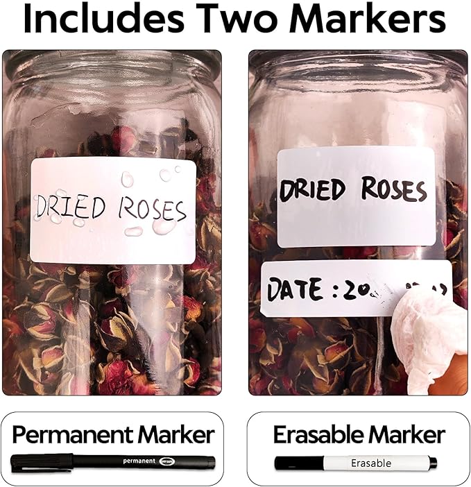 170Pcs White Removable Labels for Jars,for Storage Bins,for Food Containers with 2 Liquid Chalk Marker(White)