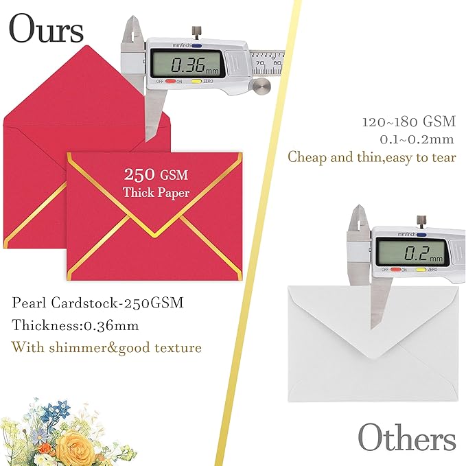 60 Pack Gold Envelopes 5x7 Rose Red, 250G Pearled Cardstock A7 Envelopes for Invitations Business Mailing Envelope with Gold Foil Border, A6 4x6 Envelopes for Wedding Baby Shower Cards