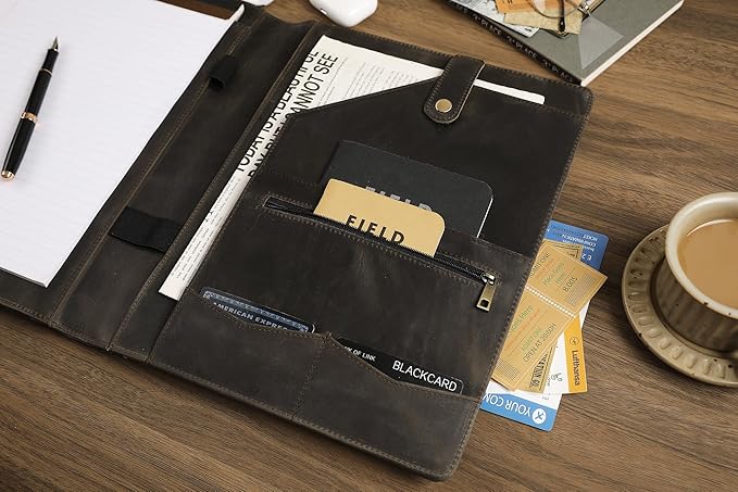 Personalized Leather Portfolio for Lefty, Engraved Leather Notepad Portfolio Binder, Custom Leather Legal Pad Padfolio, Christmas Gift for Him/Her (Notepad, Grey-Custom)