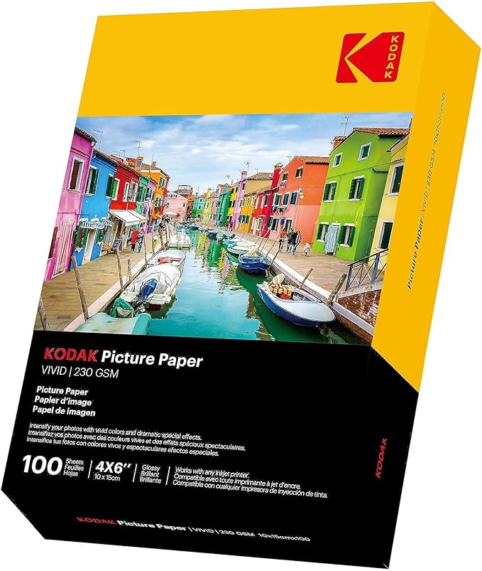 KODAK Picture Paper Vivid 4"x6", 100 count, 66lb-230g/m2 weight, 11.9 mil thickness, Vivid color picture paper- **THIS PRODUCT IS NOT COMPATIBLE WITH THE KODAK DOCK PRINTER**"