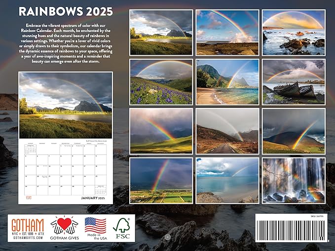 Rainbow Calendar 2025 Nature Landscape Monthly Wall Calender 12 Month | American Made In The USA