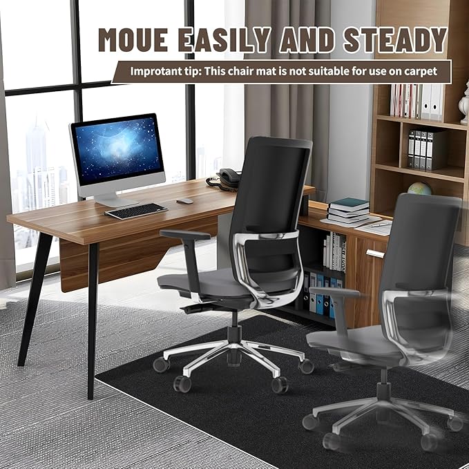 Office Chair Mat - for Hardwood Floors, Large Non-Slip Easy-Clean Floor Protection Blanket (Black, “48 x 36in”).