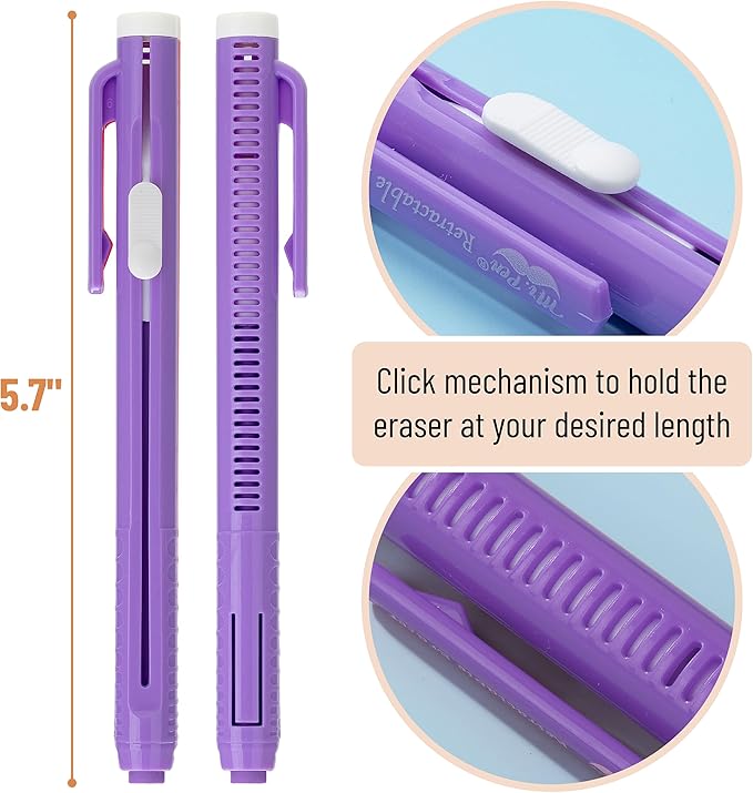 Mr. Pen- Retractable Mechanical Eraser Pen, Pack of 6, Pastel Colored Barrels with Colored Erasers, Pencil Eraser for Pencils, Retractable Eraser Pen, Eraser for Artists, Eraser for Pens