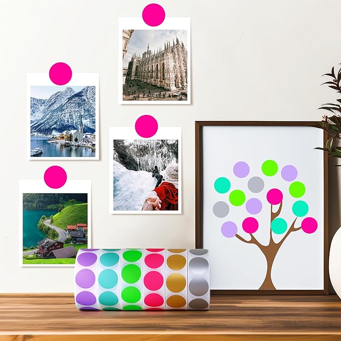 PARLAIM 3/4 Inch Round Permanent Adhesive Color-Code Dot Stickers,1000 Stickers Roll dots Label Dispenser Box Circle Stickers Labels(Fluorescent Pink)