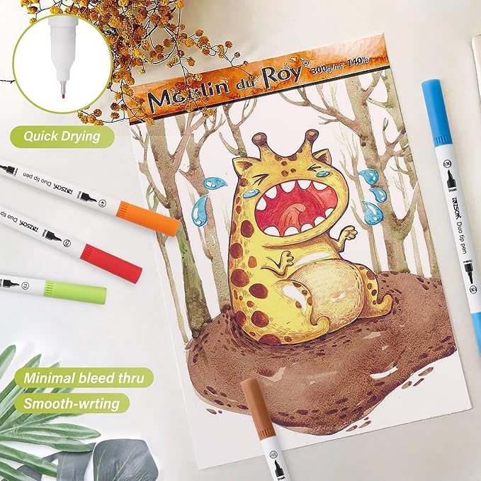 Duo Tip Brush Markers Art Pen, ZSCM 72 Colors Artist Fine Brush Tip Coloring Pens Markers for Easter Eggs Painting, Adult Coloring Books, Drawing Journaling Note Taking School Supplies