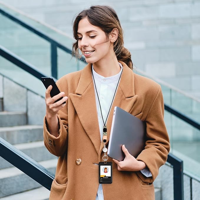 Colorful ID Badge Holder with Silicone Beads Lanyard Set,Cute Teacher Breakaway Lanyard for Keys & Keychain with Cute Retractable Badge Reel Holder,Gift for Women,Nurse, Teacher. (2 Leopard)