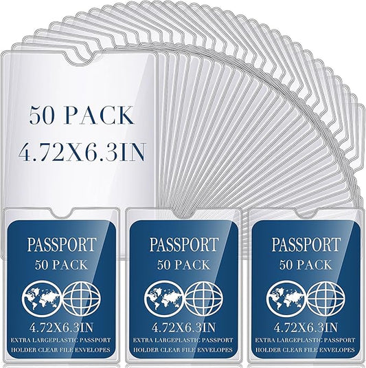 Patelai 50 Pcs 4 x 6 Passport Holder with Thumb Notch PVC Plastic Cash Budget Envelopes,clear File Envelopes Bulk,holds up to 30 Sheets, for Office Travel Storage