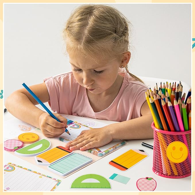 B1ykin Sticky Notes Set - Cartoon Theme Cute Self-Stick Notes Pad Teacher Appreciation Gifts， Self-Adhesive Writing Memo Pages Sticky to Do Notepad for Kids Employee School Office (Retro Teacher)