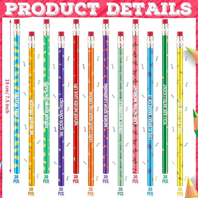 Gersoniel 360 Pcs Scented Pencils Bulk for Kids Inspirational Motivational Cute Fun Fruit Wood Smelly Graphite Pencils with Erasers for School Classroom Office Students Girls Boys Gifts Supplies