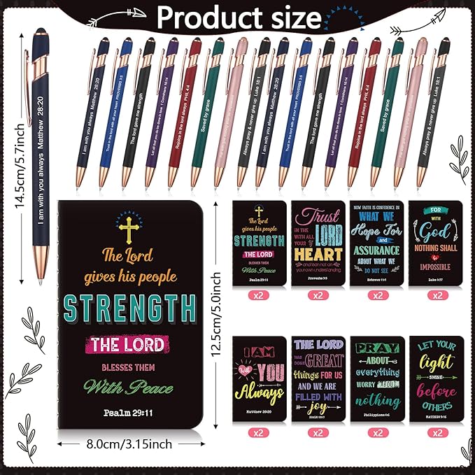 Funrous 32 Pcs Motivational Quote Pens Inspirational Notepads Mini Journal with Ballpoint Pen Small Notebooks Gift Set for Men Women Coworkers, Adult Party Favors Prizes Gift Bulk(Dark)