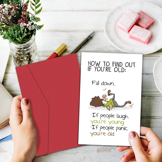 Funny Birthday Card for Him Her, Hilarious Birthday Cards for Men Women, Snarky Humour Birthday Card for Friends, How to Find Out If You're Old, Fall Down...