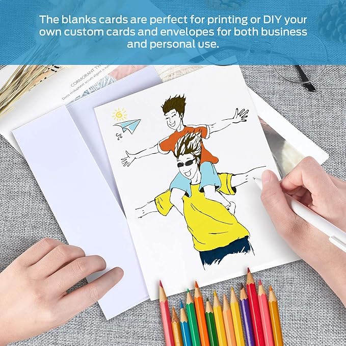 Blank White Cards and Envelopes 100 Pack, Ohuhu 4 x 6 Heavyweight Folded Cardstock and A4 Envelopes for DIY Greeting Cards, Wedding, Birthday, Invitations, Thank You Cards & All Occasion