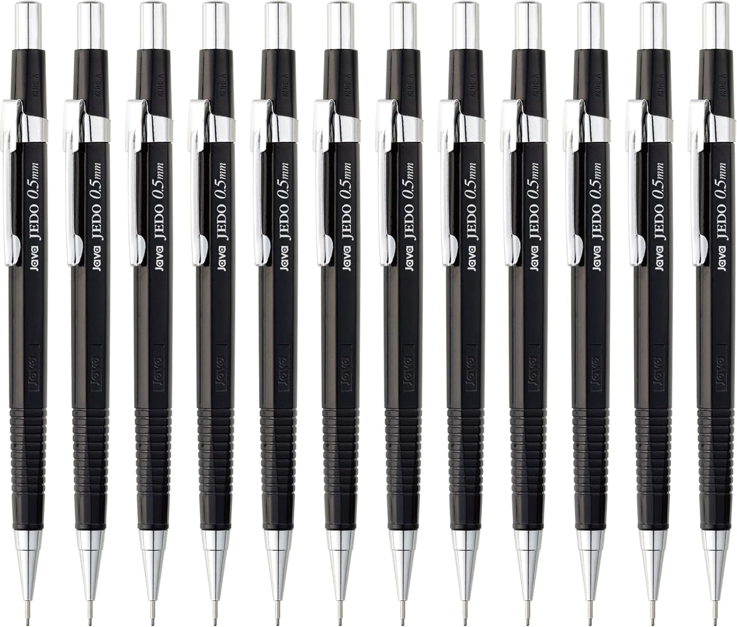 JAVAPEN 0.5 mm Mechanical Drafting Pencils – 12-Pack, Precision Lead, Anti-Roll Hex Barrel, Built-in Eraser, Smooth Writing – Made in Korea