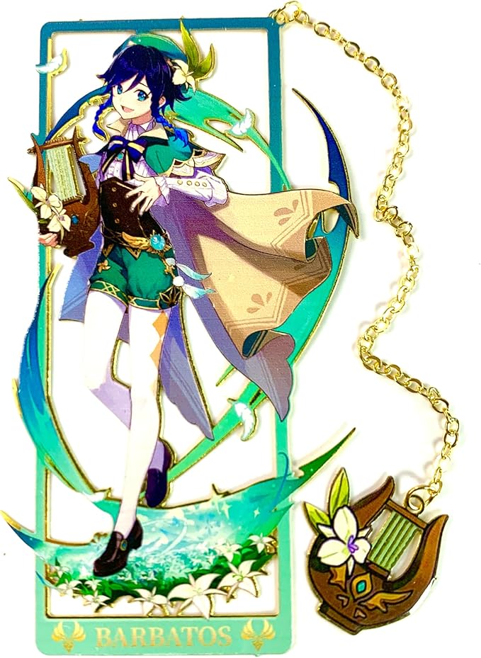 Genshin Impact Barbatos Brass Bookmarks with 3D Display Box for Women Men Sisters Friends - Ideal Birthday Gifts for Book Lovers - Zllada