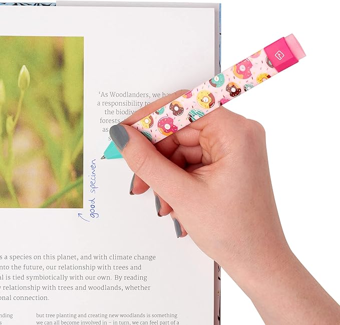 New Pen Bookmark with Refills | Erasable Ballpoint Gel Pen and Bookmark 3-in-1 | Ink Novelty Pen with Eraser | Page Marker | Book Marker | Page Holder Clip | Gift for Reader and Writer (Doughnut)
