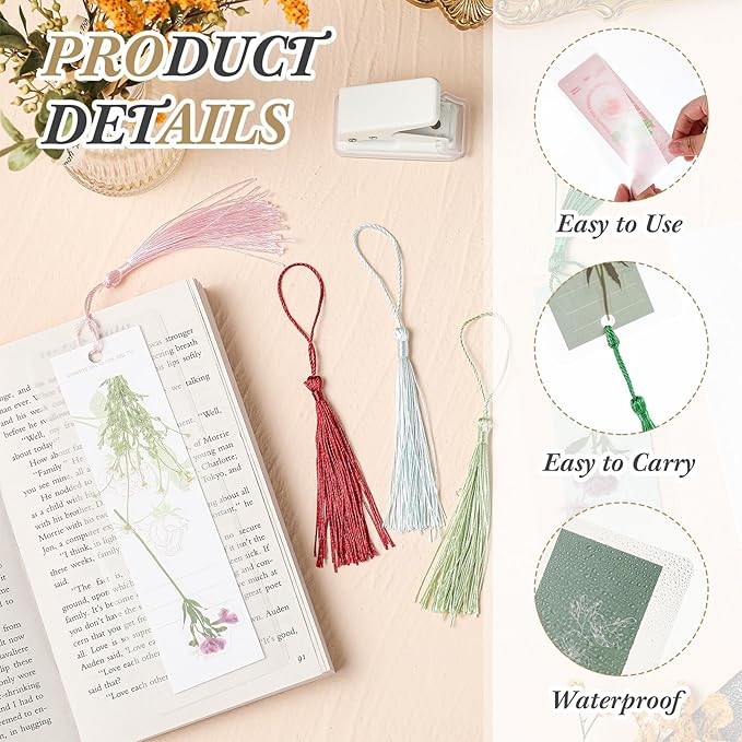 Fuyoooo 601 Pcs DIY Bookmark Making Kit 2.36 x 6.3 Inches Bookmark Laminating Pouches 5 Mil Hot Laminator Sleeves with Rainbow Tassels and Puncher Fit Most Pouch Laminating Machines