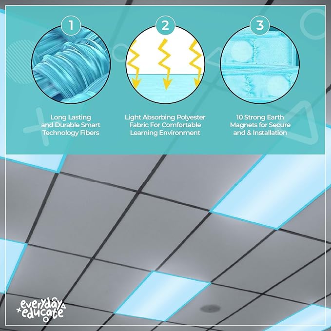 Everyday Educate Fluorescent Light Covers for Ceiling Lights, Light Covers Fluorescent Filter Magnetic for Office, Hospitals, Home - 48" by 24" (4 Pack, Sky Blue)