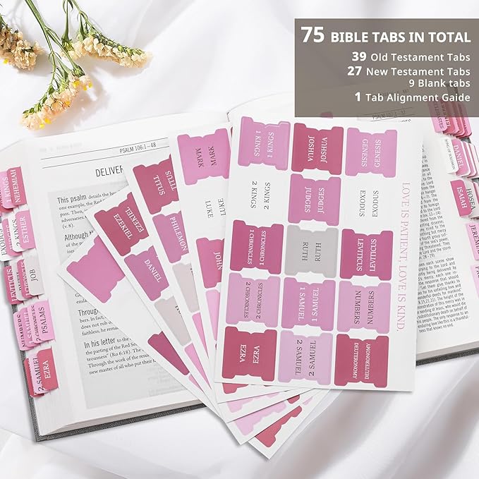 Pink Bible Tabs for Women & Men, Laminated Bible Tabs for Study Bible, Boho Theme Bible Tabs for Easy Navigation, Simplify Your Bible Reading Experience with Easy-to-Use Indexing Tabs