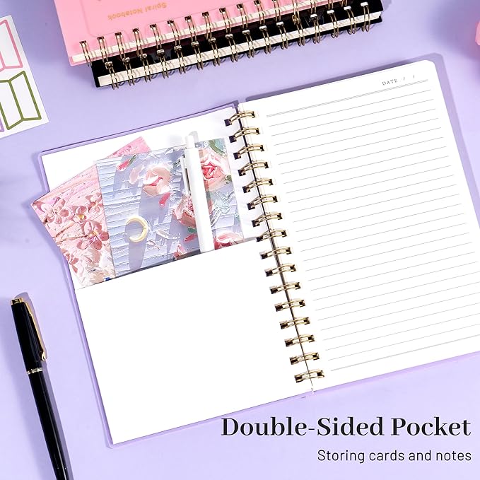 Yoment Spiral Notebook College Ruled A5 Spiral Bound Journal 160 Pages Thick Paper Plastic Hardcover Spiral Notebook 5x7 Wire Bound Notebooks for Note Taking School Office Supplies, Purple